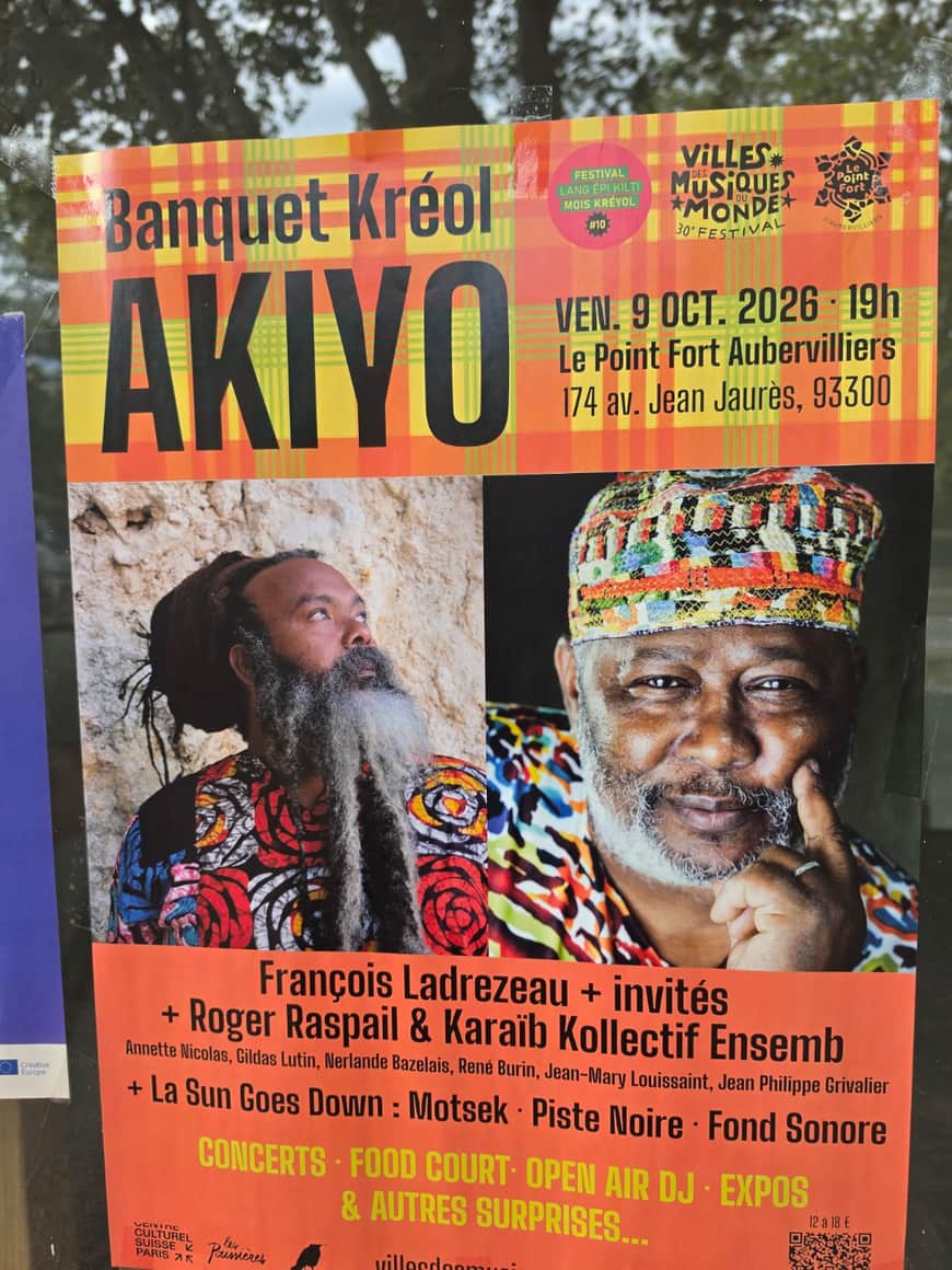 Affiche orange du Banquet Kréol Akiyo au Point Fort d’Aubervilliers le 9 octobre 2026
