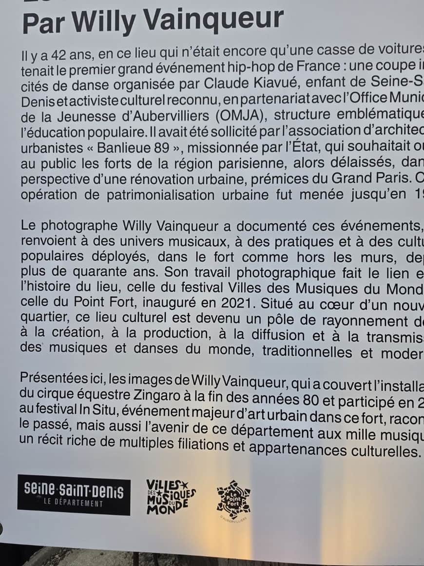 Détail du texte du cartel Le Point Fort d’Aubervilliers par Willy Vainqueur